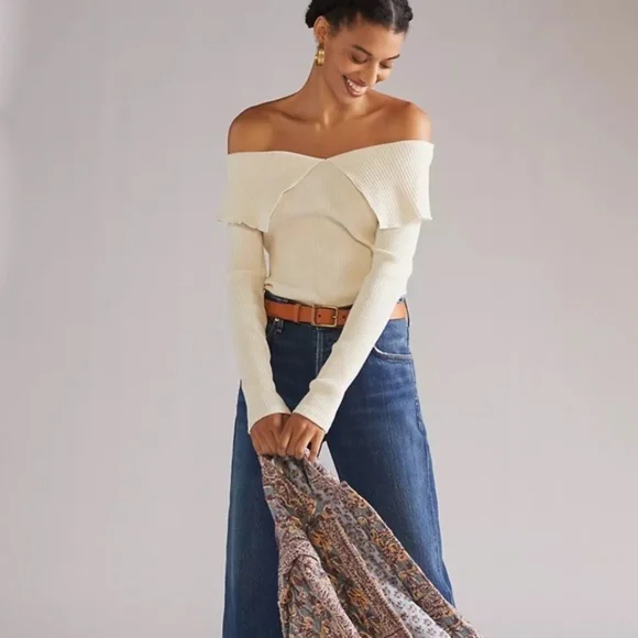 NWT Anthropologie Collared Off Shoulder Top XL - Picture 1 of 5